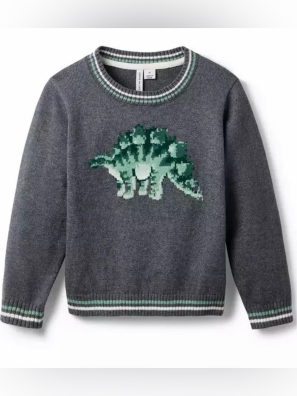Janie and Jack Gray Crewneck Dinosaur Sweater